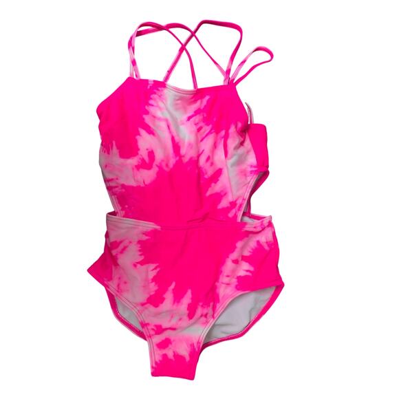 New Kanu Surf Girls Size 10 Beach Girl Neon Pink Sport Cut-Out 1-Piece Swimsuit - Picture 1 of 2